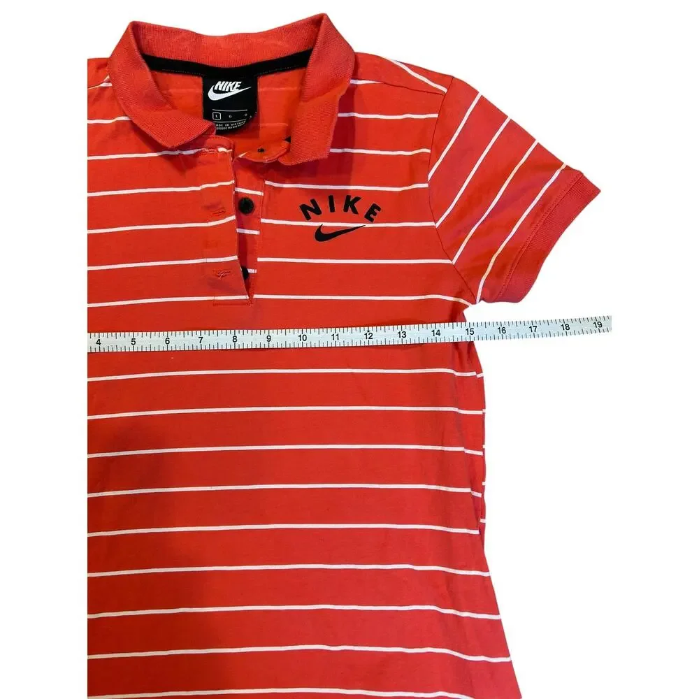 NIKE Girls Red White Stripe Short Sleeve Cotton Golf Polo Dress LARGE